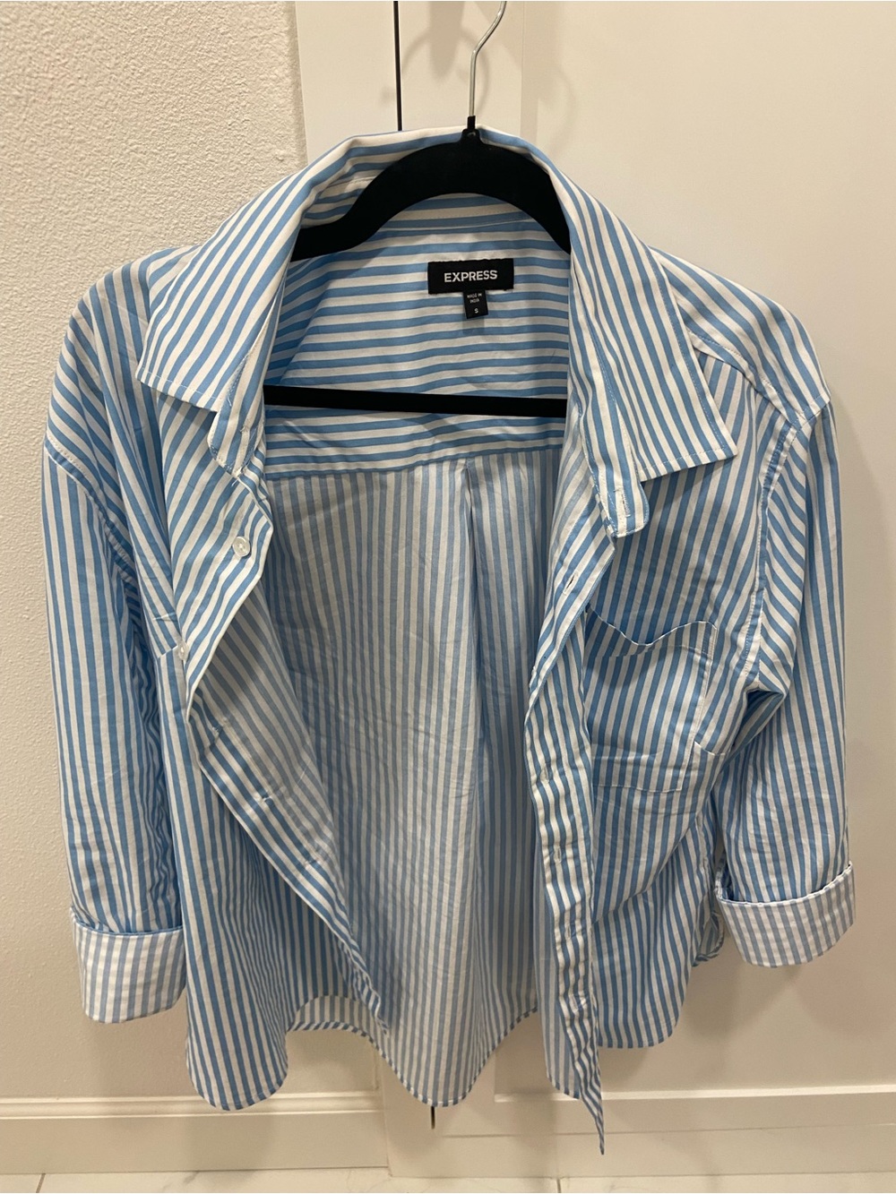 Express womens Blue and White Striped Button-Up Shirt